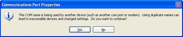 18 of 42 e. If you select a COM port that was in use the window in Figure 28 will appear. You can click yes if you have not installed other USB devices that use virtual COM ports.