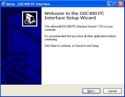 5 of 42 1 PC Interface Setup 1.1 Installing the GSC400 PC Interface This section will guide you though the PC Interface install process. This applies to Windows XP, Windows Vista, and Windows 7. 1. Ensure that the GSC400 Programmer USB cable is not plugged into the computer.