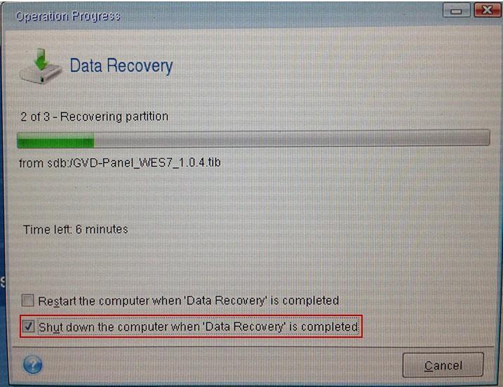 Step 11: Operation Progress You may either check Shut down the computer when Data Recovery