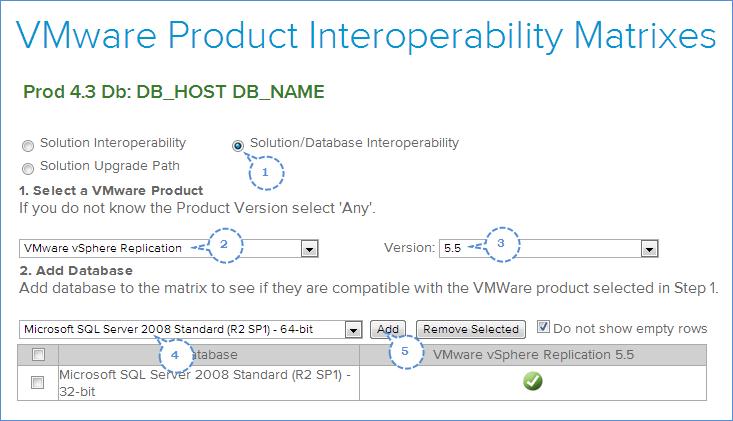 Deploying vsphere Replication 5.5 Configuring a SQL database for VRMS The vsphere Replication Appliance, by default, initializes the default embedded vpostgresql database.