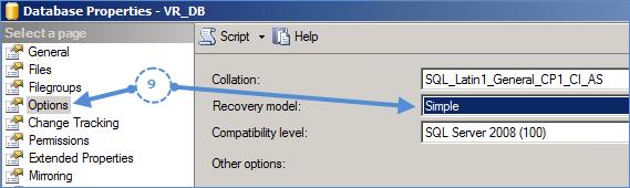 9. From the same window, select the Options page, and change Recovery model to Simple. Refer to the following screenshot: Chapter 4 10. Click on OK to close the Database Properties window. 11.