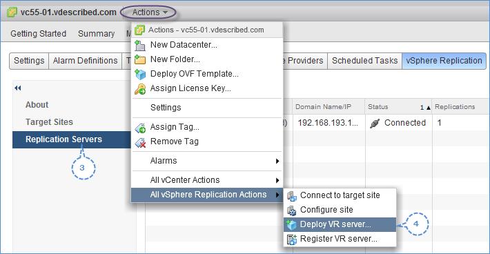 Deploying vsphere Replication 5.5 4. Navigate to Actions All vsphere Replication Actions Deploy VR server to bring up the Deploy OVF Template wizard, as shown in the following screenshot: 5.