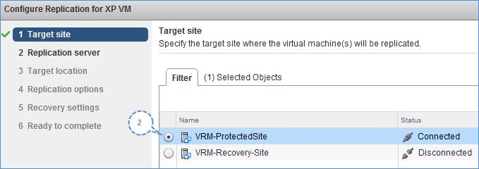 Configuring and Using vsphere Replication 5.5 2. Select the local site as the target site and click on Next. 3.