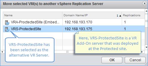 Configuring and Using vsphere Replication 5.5 6. You should now be presented with a list of vsphere Replication Servers registered to the site the VM is being replicated to.