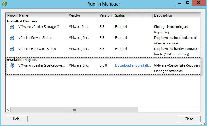 Installing and Configuring vcenter Site Recovery Manager (SRM) 5.5 2. Navigate to the Manage Plug-ins option in the Plug-ins tab, as shown in the following screenshot: 3.