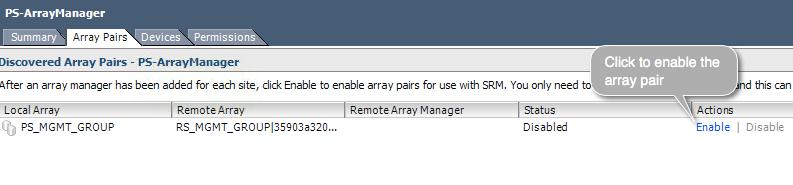 Chapter 1 6. Array pairs discovered are not enabled by default. To enable an array pair, select an array pair and click on Enable.