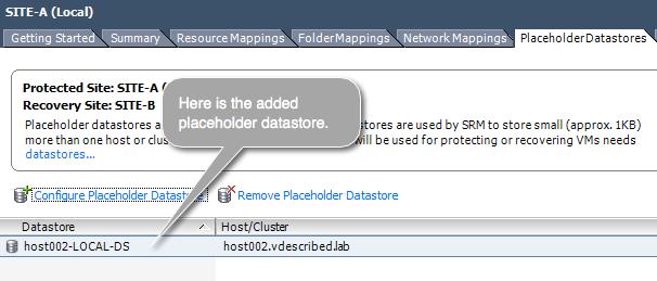 Installing and Configuring vcenter Site Recovery Manager (SRM) 5.5 4. Now, the Placeholder Datastores tab should show the configured placeholder. Refer to the following screenshot: 5.