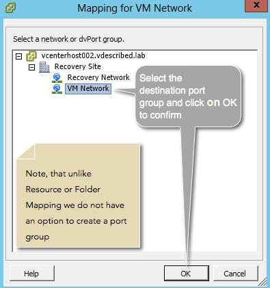 In the Mapping for VM Network window, browse the network