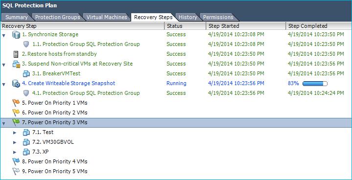 Testing and Performing a Failover and Failback 6. You should now see a Test Recovery Plan task in the Recent Tasks pane.