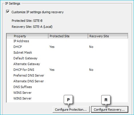 The IP setting can be separate for both the protected and recovery sites.