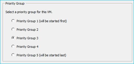 Chapter 3 Priority Group Priority Groups are used to set the startup order of the virtual machines. SRM uses five Priority Groups numbered from 1 to 5.