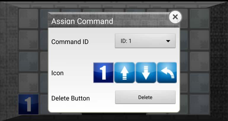Touch the Command ID selection box to bring up a list and choose the ID for your button. ID: 2 is selected in the example below.