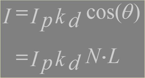 Flat (Cosine) Shading (diffuse) Compute constant shading function, over each polygon, based on simple cosine term Same normal and light vector across whole polygon Constant
