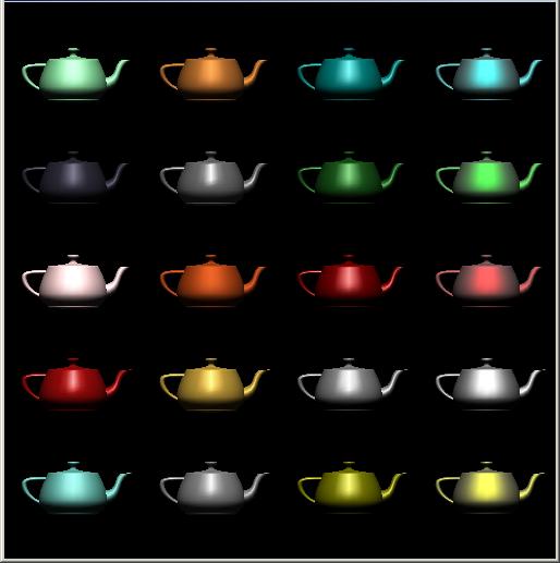 Example Only differences in these teapots are the parameters in the modified Phong model Need Normals Material properties Lights WebGL