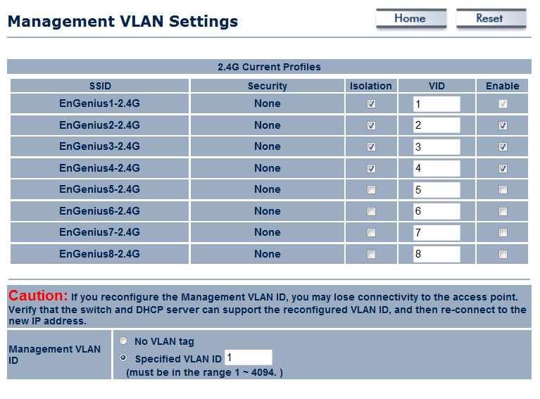 9.2 Management VLAN In the Management VLAN option in the Management section allows users to assign a VLAN tag to packets being transmitted in the ENH700EXT.