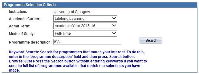 To select a programme, type ISS then click Search.