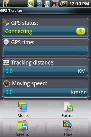 4. You can view your tracking distance, speed, trackers and the number of POIs on screen. 5. Tap Menu > Mode to set your mode: Walk, Bicycle or Car.