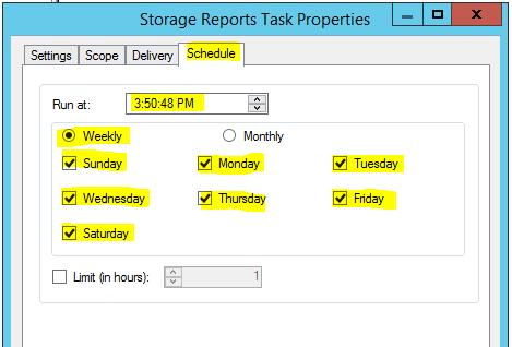 in the Storage Report Task Properties window and select the Time,