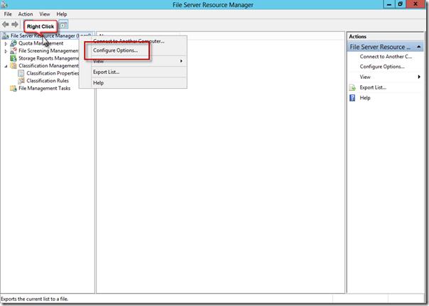 Figure 3: Configuring Options in File Server Resource Manager 2. The first tab you ll be presented with is the Email Notifications.