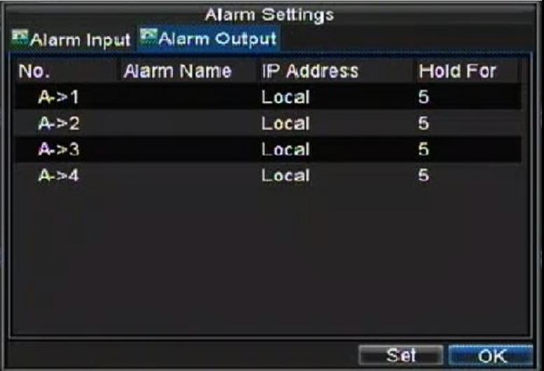 You may now add a schedule to start recording when an alarm is triggered (See Scheduling a Recording). Alarm outputs may also be configured in the Alarm Management menu. To set up Alarm Output: 1.