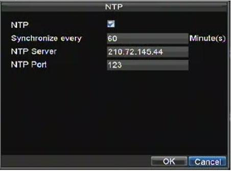 8.5 Configuring an NTP Server A Network Time Protocol (NTP) Server may also be setup on your DVR to keep the date and time current and accurate. To setup an NTP server: 1.