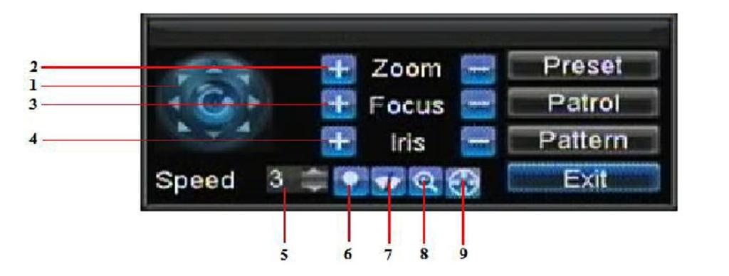 2. Select channel where PTZ camera is installed next to Camera label. 3. Enter PTZ settings so it matches that of the PTZ camera. 4. Click OK button to save and exit menu. 9.