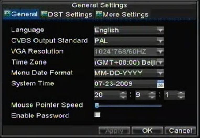 12. DVR Management 12.1 Configuring General Settings General settings such as the system language can be configured in the General Settings menu of your DVR. To configure general settings: 1.
