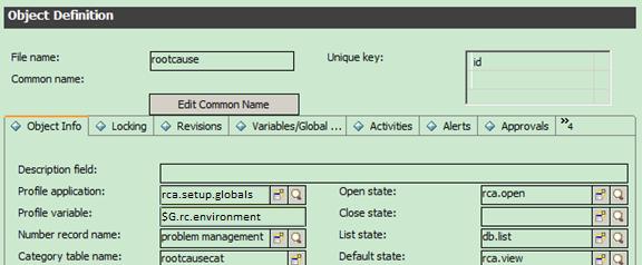 globals for Problem Management) in the object record, and set by the user in the operator table.