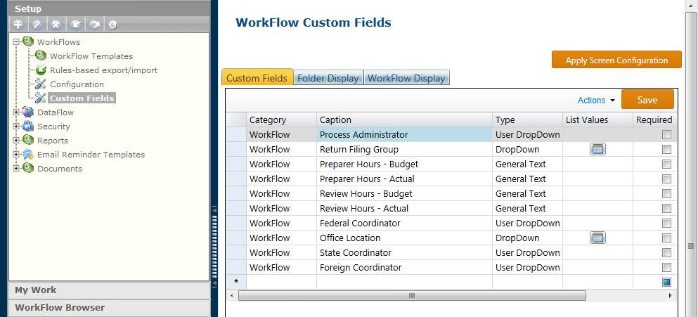 WORKFLOW MANAGER (ADMINISTRATORS ONLY) Ability to Create or Modify Custom Fields for Folder or Workflow Criteria Custom fields allow you to supplement drawer indexes with additional information