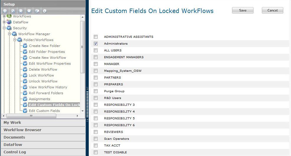Ability to Grant Permissions to Edit the Workflow and Folder Level Custom Fields Custom fields are accessible from either the Folder Properties or WorkFlow Properties dialog boxes.