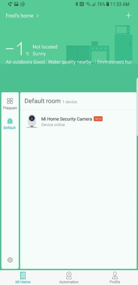 19. After connecting, the device will be listed by default in the Default room of Mi Home APP; you can also opt to