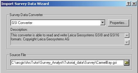 You will use the Import Survey Data Wizard to browse for a Geo Serial Interface (GSI) file and bring this data into your survey