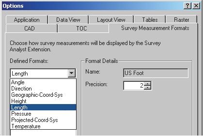 . Click the Survey Measurement Formats tab. 3. Click the Defined Formats drop-down arrow and click Length.