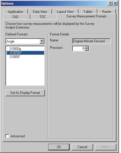 . Click the Defined Formats drop-down arrow and click Angle.. Click the Degree-Minute-Second option to select it. 3.