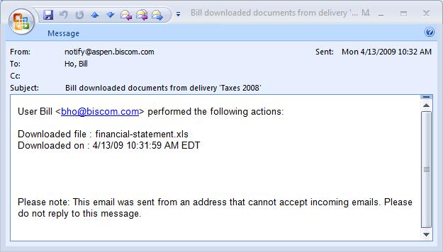 When a recipient downloads a file, the BDS system sends a file download notification.