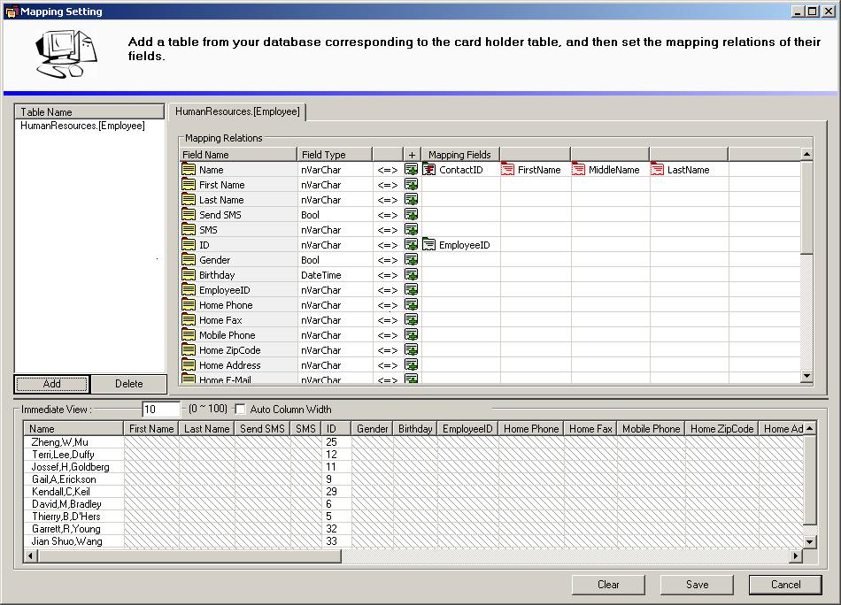 11 Database Settings To map the cardholder data: 1. Click the Set the mapping relations for cardholders button in the Options dialog box (Figure 11-4). This window appears.