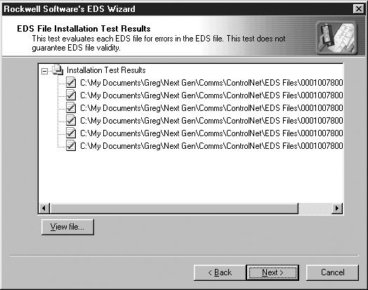 4-4 RSNetWorx Configuration for PLC-5C Applications Figure 4.5 EDS Files Installation Test Results Screen 5.