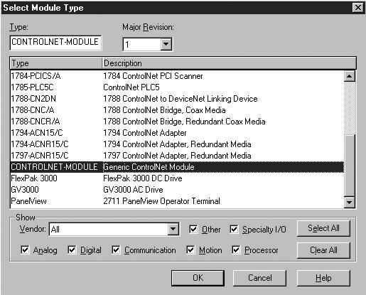 6-6 ControlLogix Applications 8. Right-click on the 1756-CNB and select New Module (Figure 6.9). Figure 6.9 RSLogix 5000: New Module Selection Screen 9.