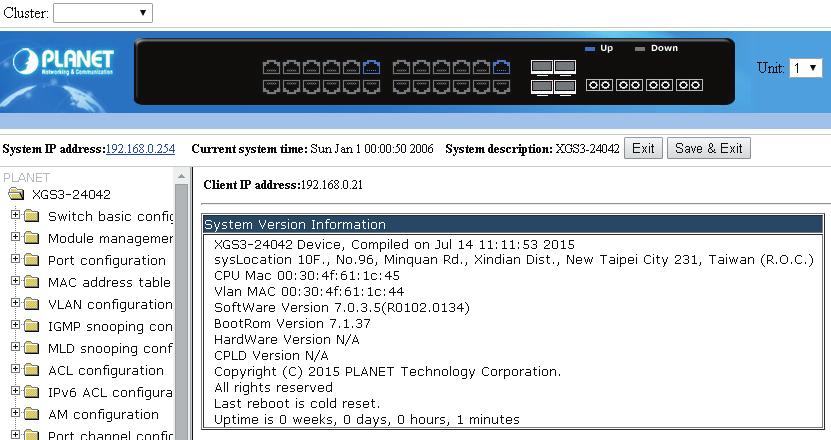 Figure 12-1 Login Screen 3. After entering the password, the main screen appears as shown in Figure 12-2. Figure 12-2 Web Main Screen of Managed Switch 4.