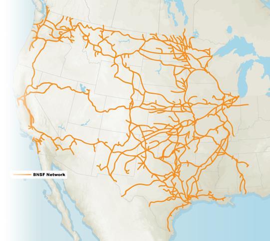 BNSF is a Leading U.S. Railroad A Berkshire Hathaway company 32,500 route miles in 28 states and two Canadian provinces 41,000 employees Approximately 7,000 locomotives 13,100 bridges and 87 tunnels