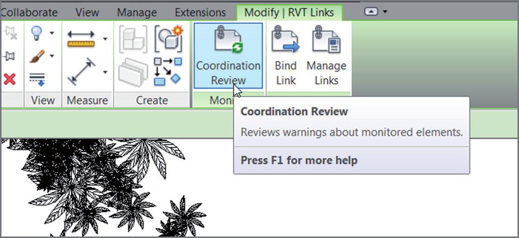 On the Monitor panel of the Modify RVT Links tab, click the Coordination Review button, as shown in Figure BC6.12. F i g u r e B C 6.
