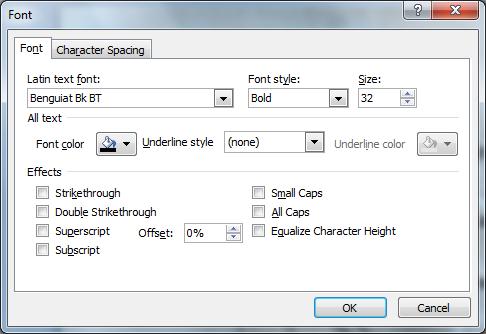 Text Appearance Changing the Font and Font Attributes Highlight the text. On the Ribbon, click on the Home tab. In the Font group, choose the desired font, font style, font size, or font color.