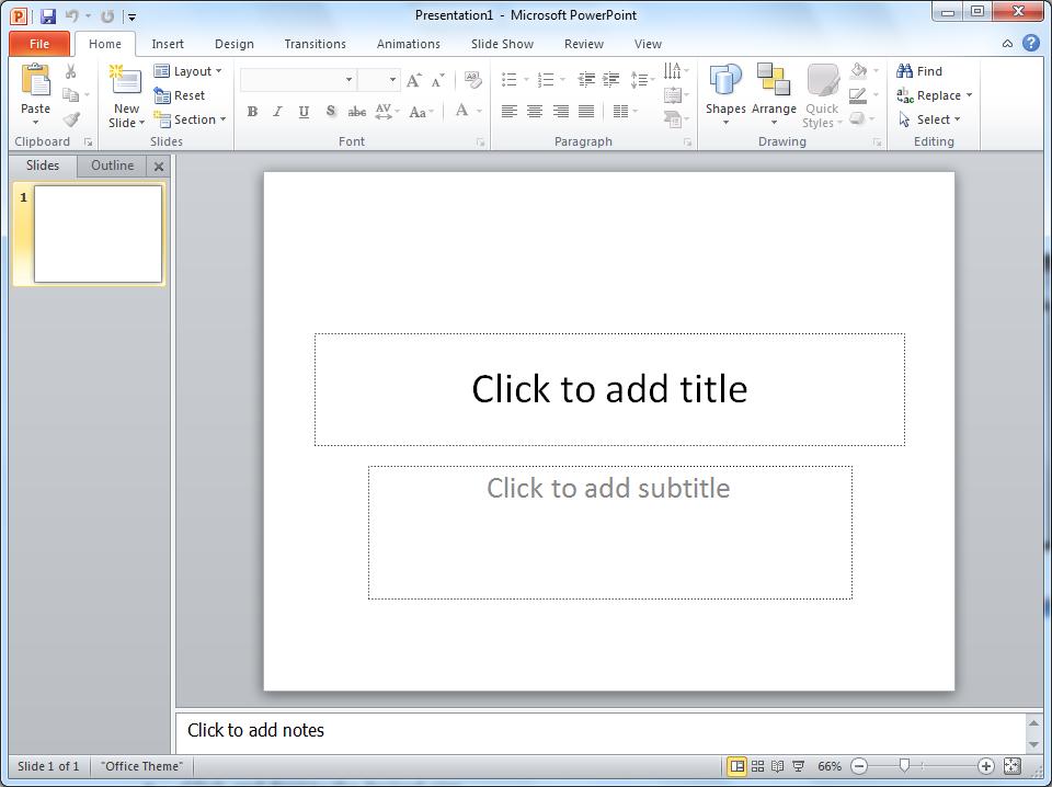 Slides and Outline Pane Slide Pane Notes Pane On the left side of the screen is the Slides and Outline Pane. The Slides tab shows thumbnails of each slide.