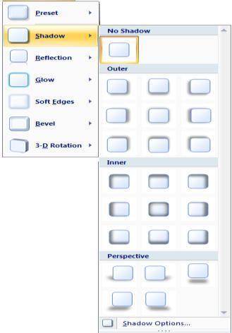 Applying a shadow to a drawn object To apply a shadow to a selected drawn object, choose one of the following methods: On the Format tab, in the Shape Styles