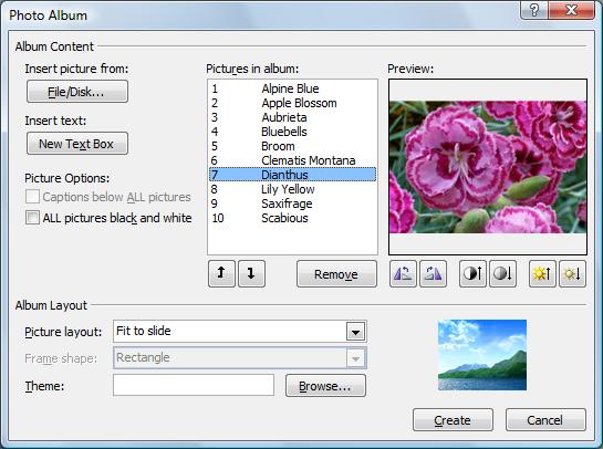 To create a new photo album in PowerPoint: Start PowerPoint you do not have to have a presentation open as a new presentation is started automatically On the Insert tab, in the Illustrations group,
