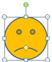 To adjust an object using the adjust handle: Point the mouse at the small yellow diamond, and drag in the direction that you want to adjust In this picture the smiley has had the smile converted to