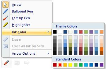 button, point to Ink Color, and then choose a colour for the pen Right-click the slide, point to Pointer Options,