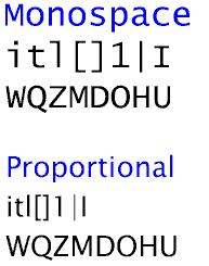Monospaced vs. Proportional Monospaced fonts: Each character takes up the same amount of horizontal space.