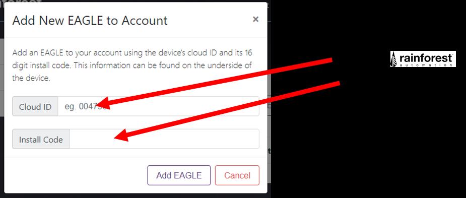 d) Enter the 6-digit Cloud ID and 16-digit Install Code (with no