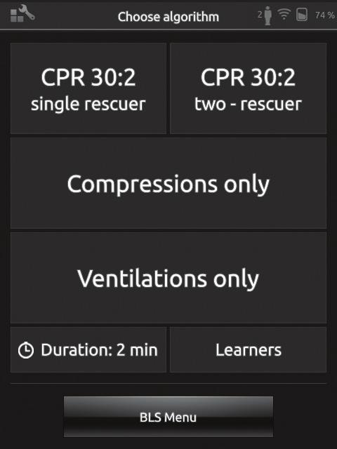 BLS Instructor Mode Choose Algorithm Practice CPR, Compressions only or Ventilations only. For CPR sessions, select either single rescuer or two-rescuer.